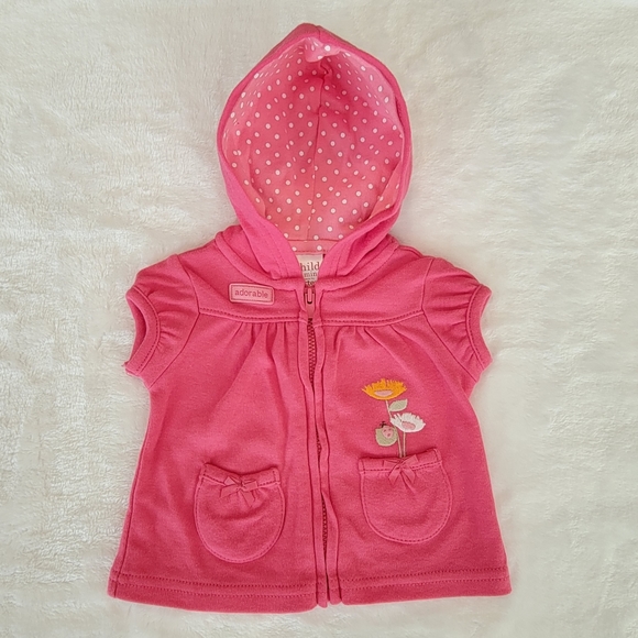 CARTER'S ♡ 2pc Pink Floral Short Sleeve Zip Front Hoodie w/Polka Dot Shorts NB - Picture 14 of 17